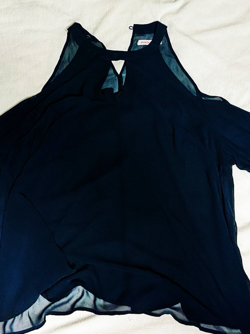 women's 3x black cold shoulder blouse/top with long, sheer sleeves, studsoncuffs
